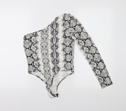 PRETTYLITTLETHING Womens White Animal Print  Bodysuit One-Piece Size 10