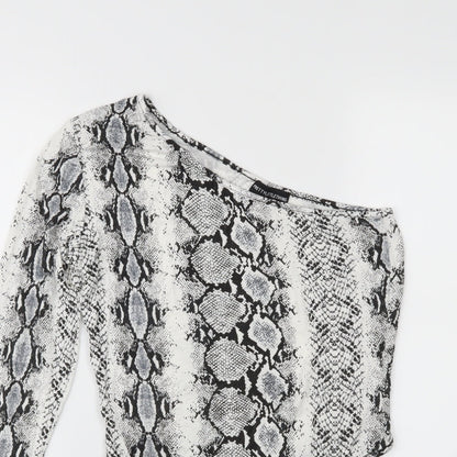 PRETTYLITTLETHING Womens White Animal Print  Bodysuit One-Piece Size 10