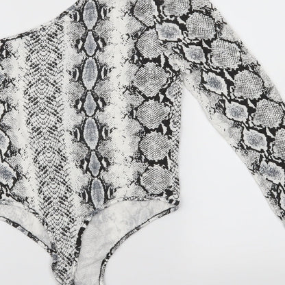 PRETTYLITTLETHING Womens White Animal Print  Bodysuit One-Piece Size 10