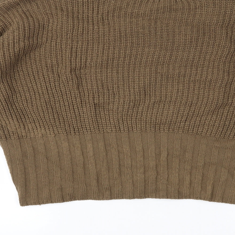 Brand and care label for PRETTYLITTLETHING women’s brown jumper, size M
