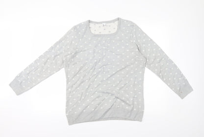 Additional front view of Preworn women’s grey polka dot jumper, size UK 16