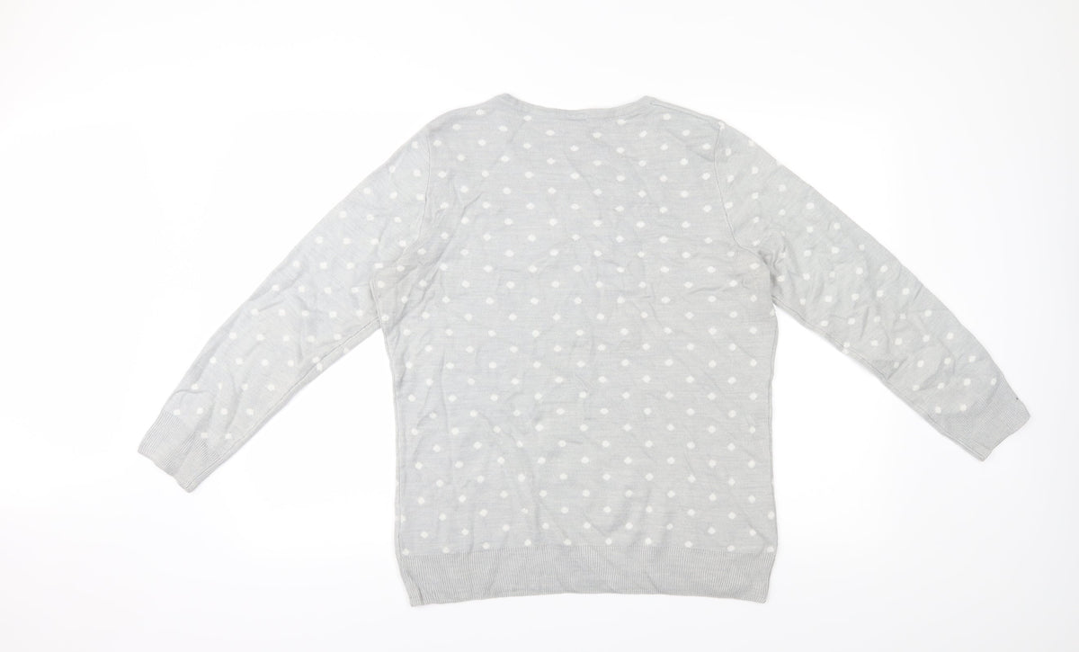 Back view of Preworn women’s grey polka dot jumper, size UK 16