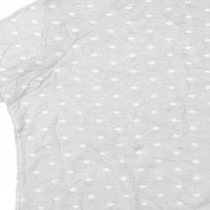 Brand and care label for Preworn women’s grey polka dot jumper, size UK 16