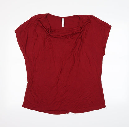 Additional front view of Sheego women’s red basic t-shirt, size UK 18