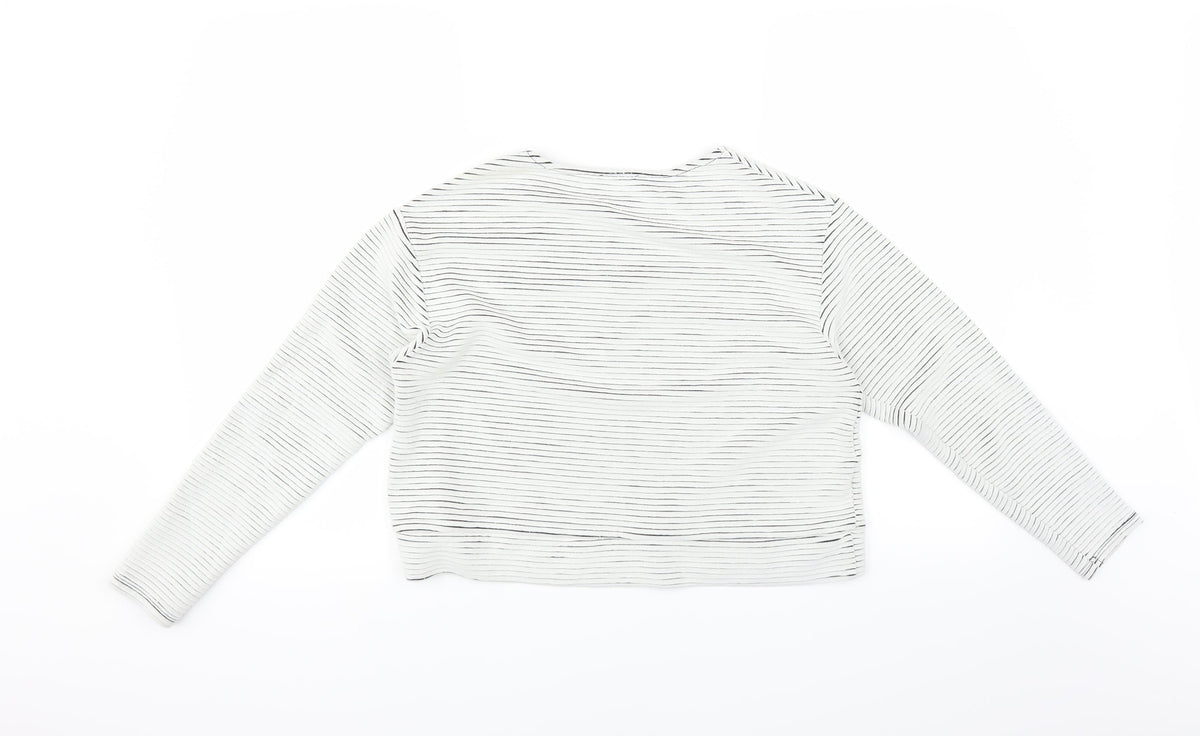 Back view of River Island women’s white striped jumper, size UK 12, - cropped