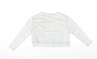 Back view of River Island women’s white striped jumper, size UK 12, - cropped