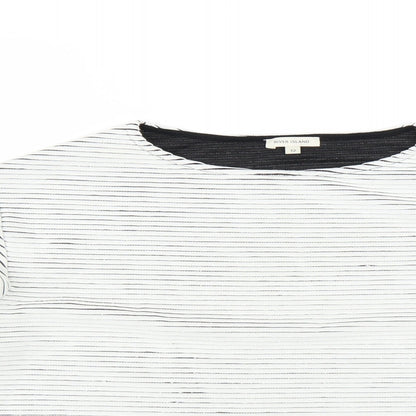Close-up detail of River Island women’s white striped jumper, size UK 12, - cropped