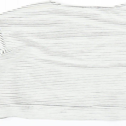 Brand and care label for River Island women’s white striped jumper, size UK 12, - cropped