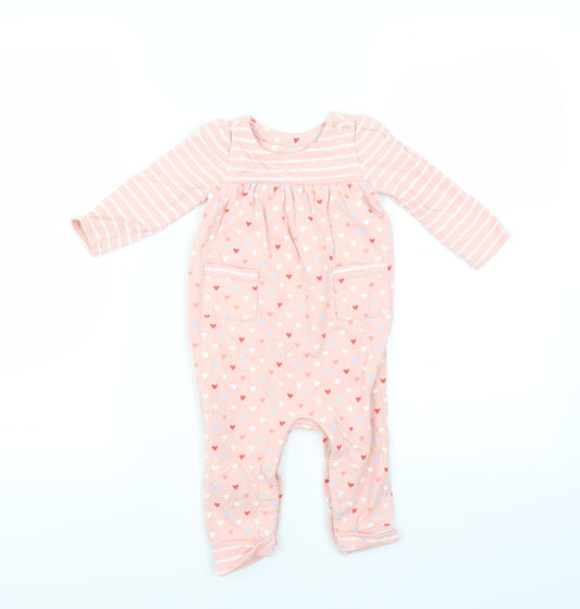 Front view of Gap Baby Pink Babygrow One-Piece, size 6-9, Months - heart pattern