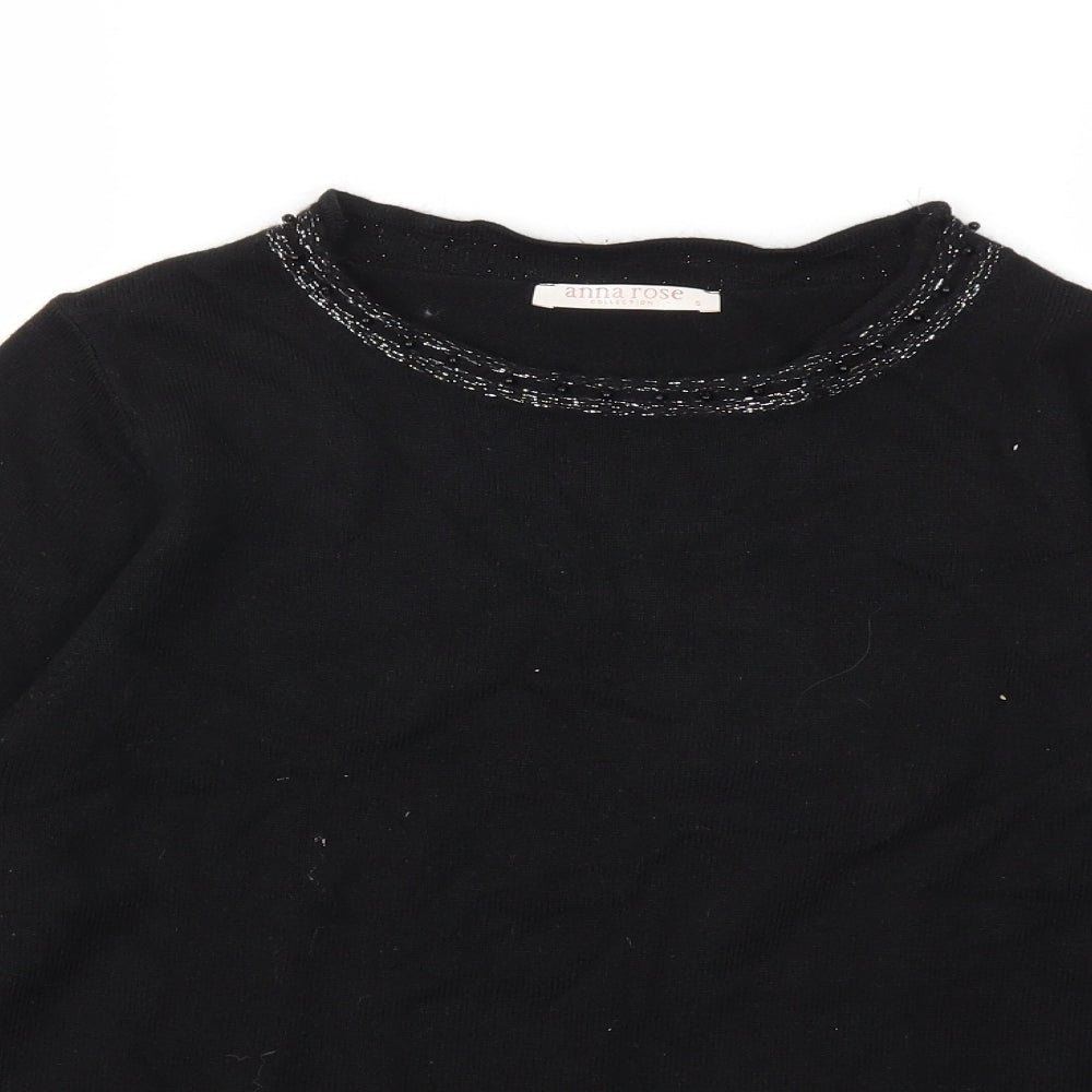 Close-up detail of anna rose women’s black knit jumper, size S