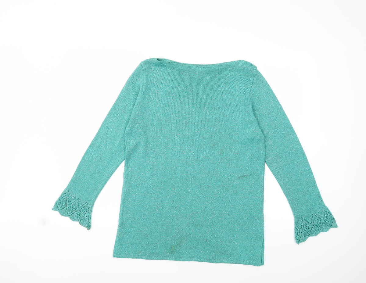 Front view of Kaleidoscope women’s green knit jumper, size UK 14