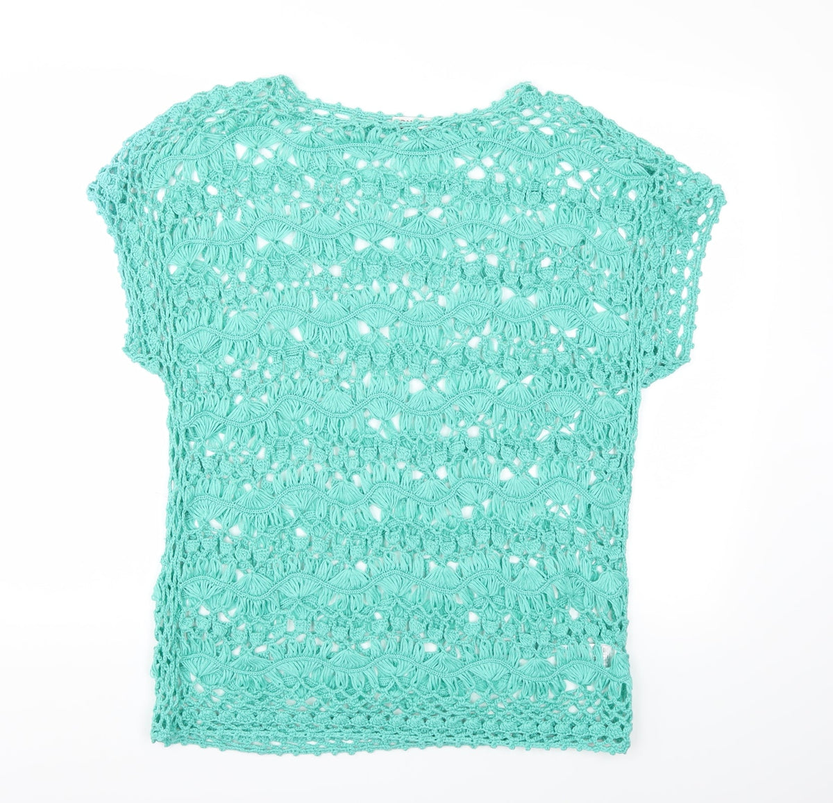 Front view of Damart women’s green jumper, size UK 14