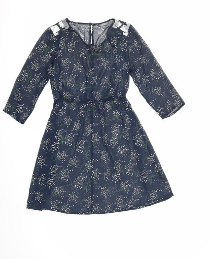 Preworn Womens Blue Floral  Fit & Flare  Size 8