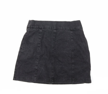 Preworn Womens Black  Denim Mini Skirt Size 26 in