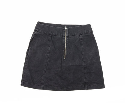 Preworn Womens Black  Denim Mini Skirt Size 26 in