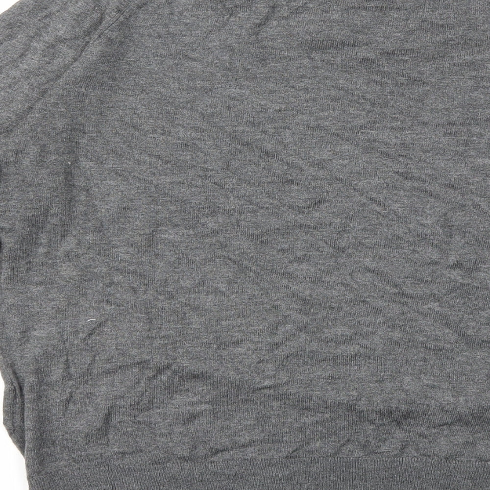 Brand and care label for H&M women’s grey knit jumper, size M