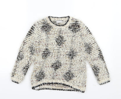 Matalan Girls Beige Argyle/Diamond Knit Pullover Jumper Size 8-9 Years