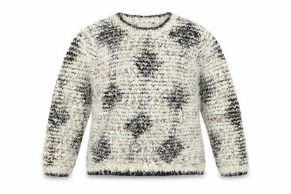 Front view of Matalan girls’ beige argyle/diamond knit jumper, size 8-9, years