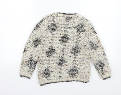 Matalan Girls Beige Argyle/Diamond Knit Pullover Jumper Size 8-9 Years