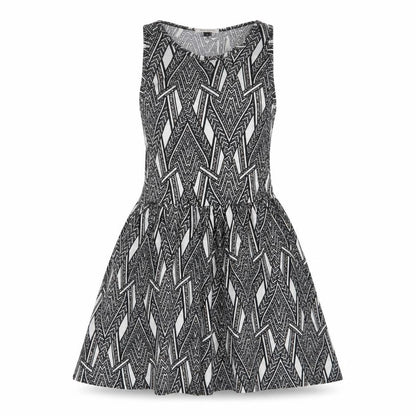Front view of River Island women’s grey striped jersey skater dress, size UK 10