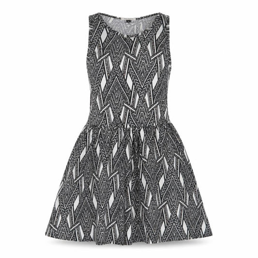 Front view of River Island women’s grey striped jersey skater dress, size UK 10