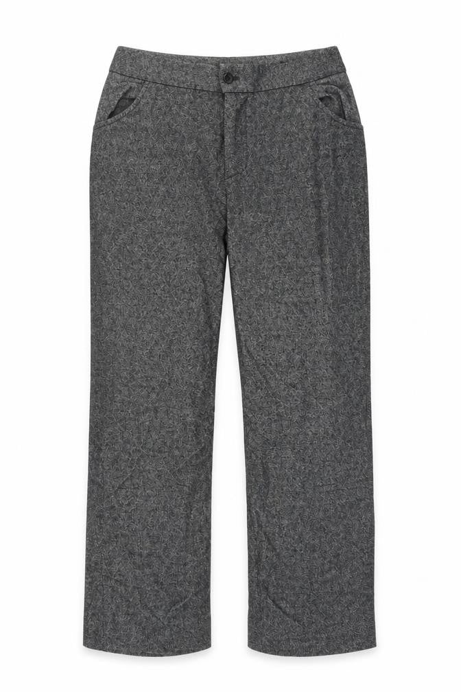 Front view of Preworn women’s grey trousers, size UK 34, in, 27-inch leg