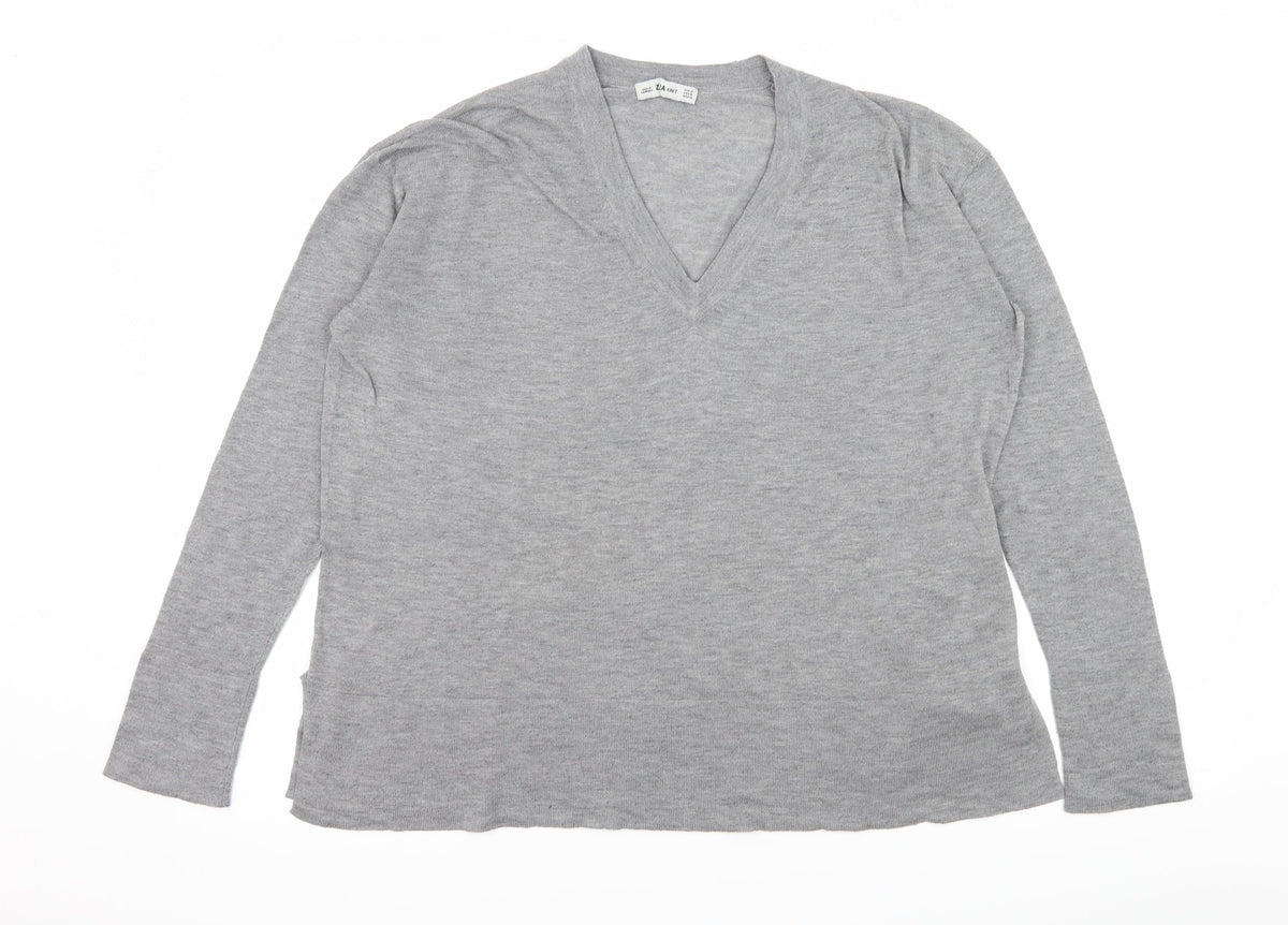 Additional front view of Zara women’s grey knit jumper, size M