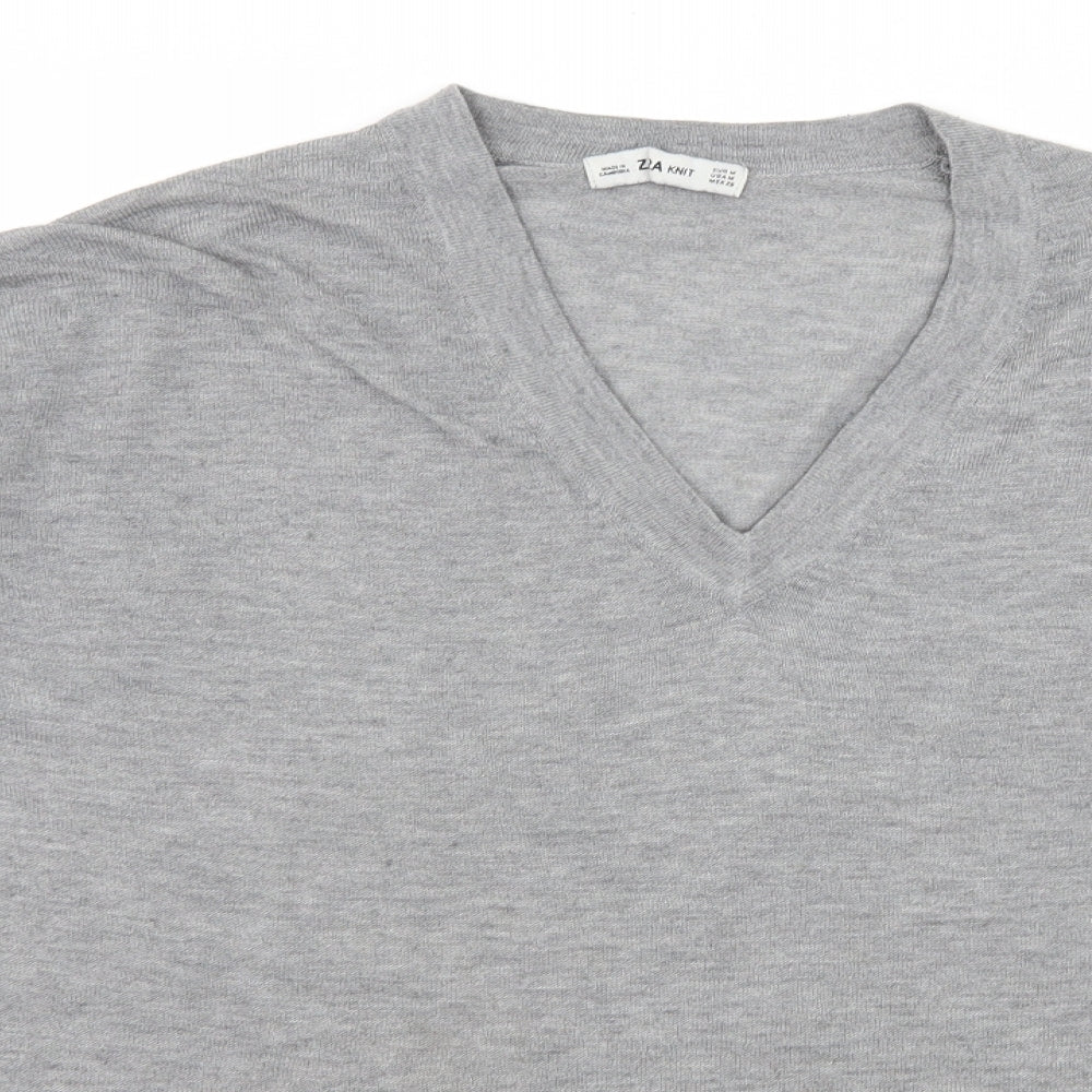 Close-up detail of Zara women’s grey knit jumper, size M