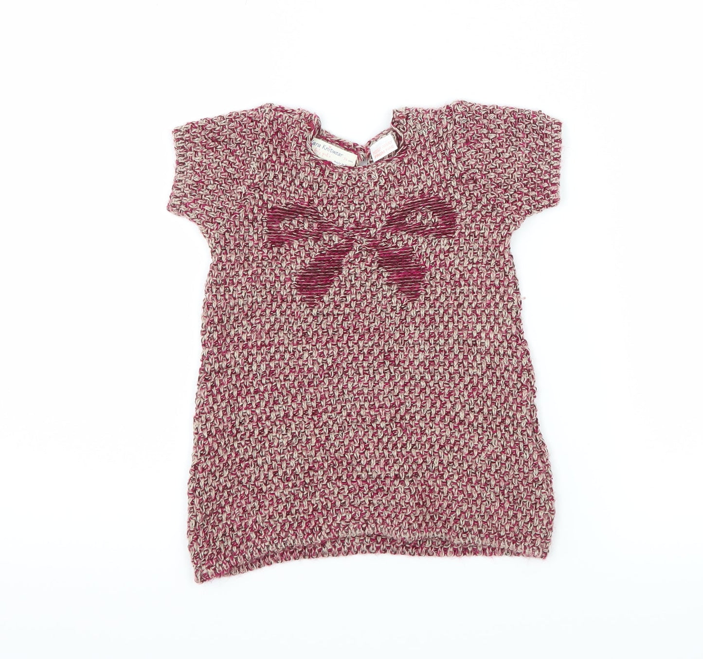Zara Girls Pink Geometric Knit Jumper Dress  Size 6-9 Months  - Bow