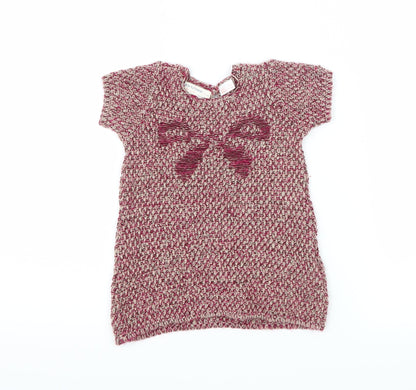 Zara Girls Pink Geometric Knit Jumper Dress  Size 6-9 Months  - Bow