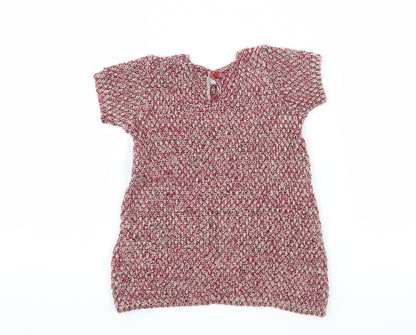 Zara Girls Pink Geometric Knit Jumper Dress  Size 6-9 Months  - Bow