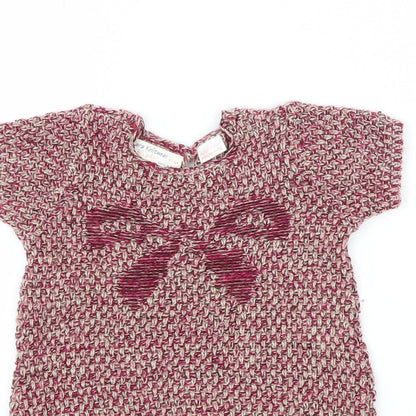Zara Girls Pink Geometric Knit Jumper Dress  Size 6-9 Months  - Bow