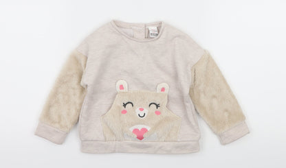 LC Waikiki Girls Ivory  Jersey Pullover Jumper Size 6-9 Months  - Bear