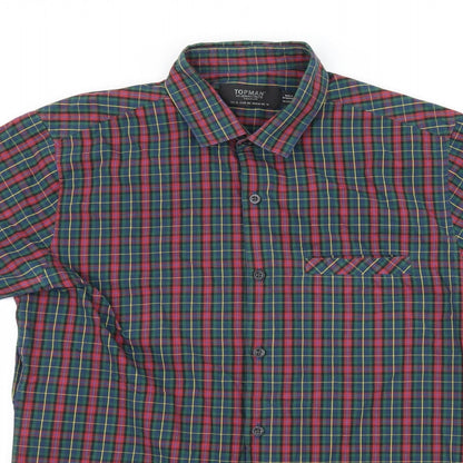 Mens UK Size M Topman Red  Button-Up Short Sleeve Casual Shirt