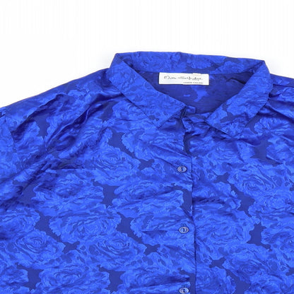 Miss Selfridge Womens Blue Floral  Basic Button-Up Size 14