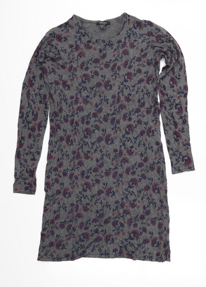 ESMARA Womens Grey Floral Jersey T-Shirt Dress  Size S