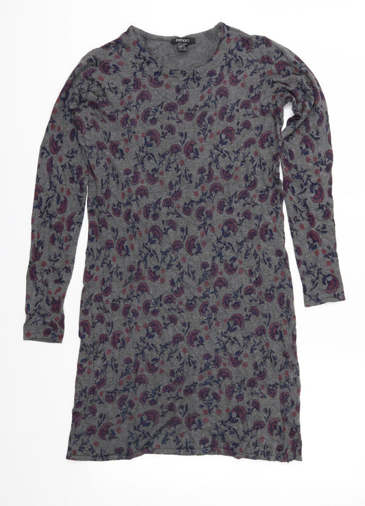 ESMARA Womens Grey Floral Jersey T-Shirt Dress  Size S