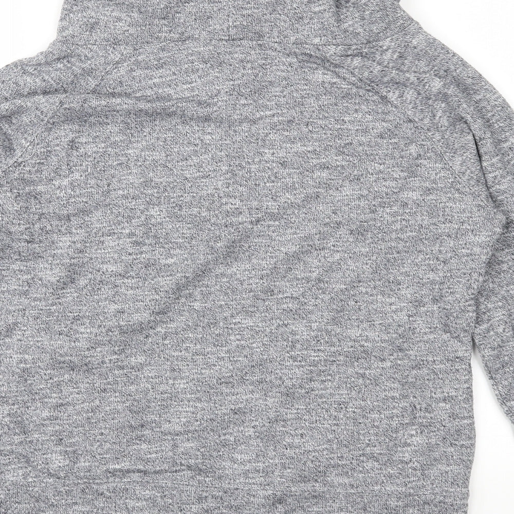 Brand and care label for New Look women’s grey jersey pullover sweatshirt, size S