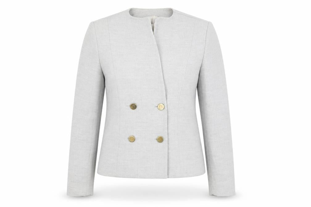 Front view of st women’s grey jacket blazer, size UK 38