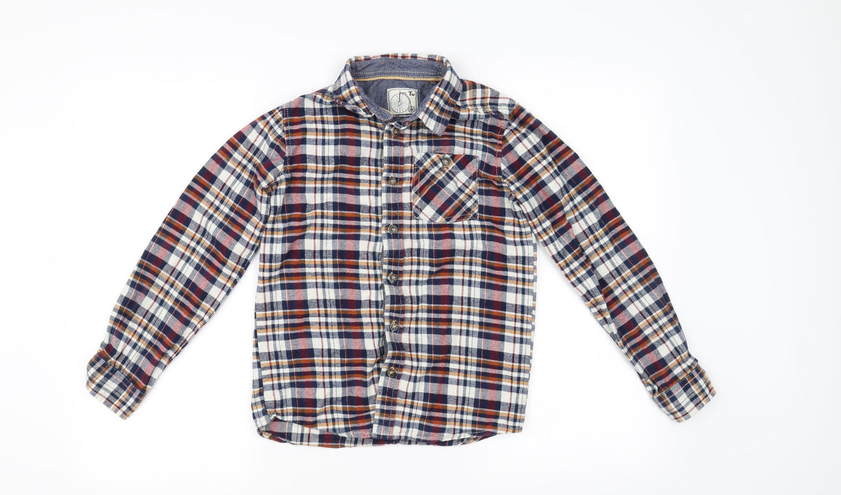 Front view of TU boys’ red check basic button-up, size 11, years