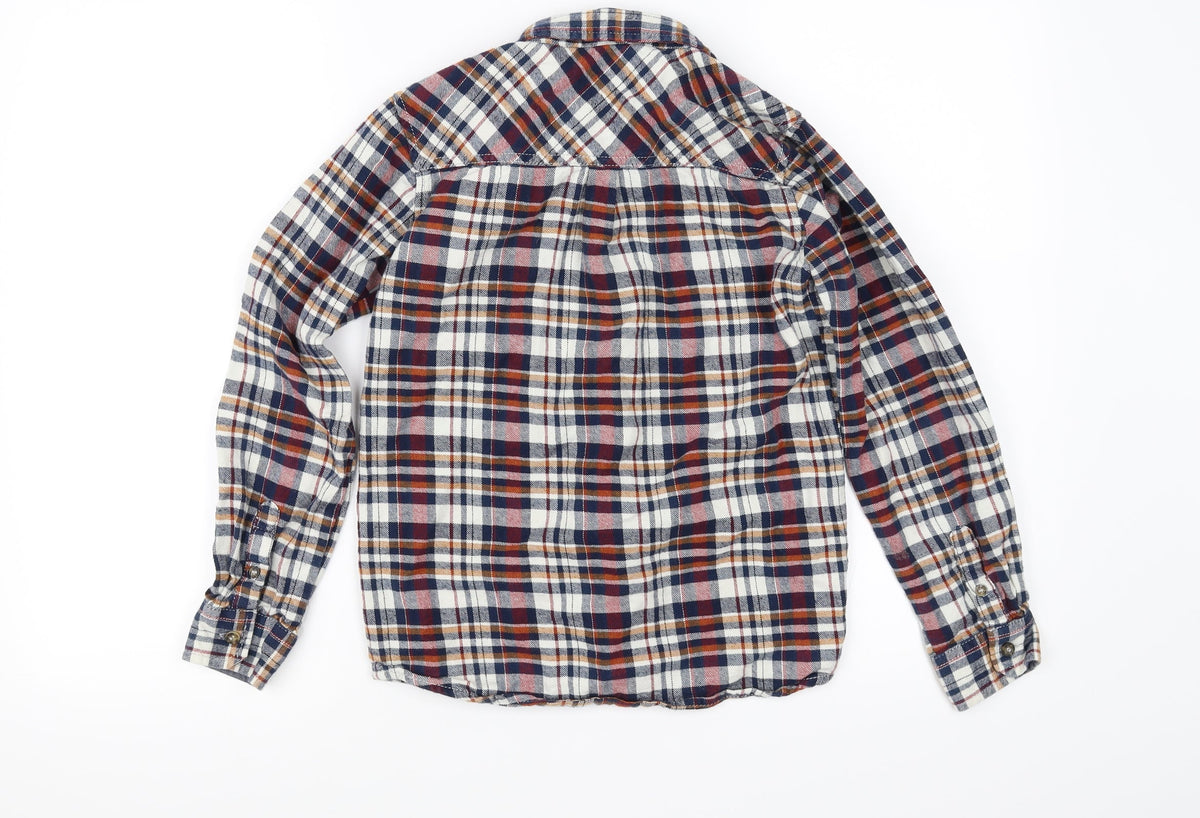 Back view of TU boys’ red check basic button-up, size 11, years