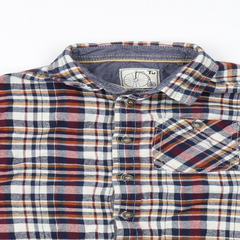 Close-up detail of TU boys’ red check basic button-up, size 11, years