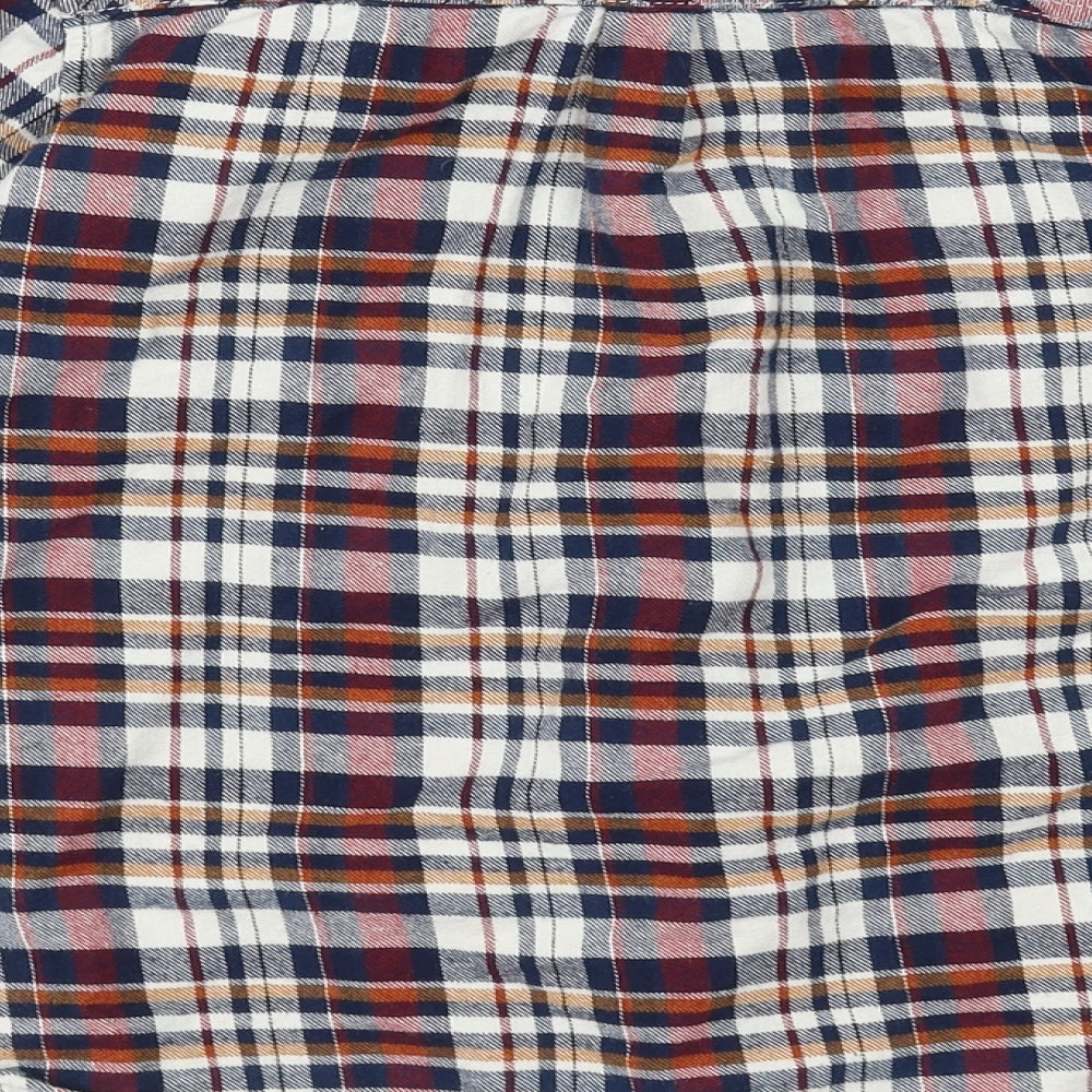 Brand and care label for TU boys’ red check basic button-up, size 11, years