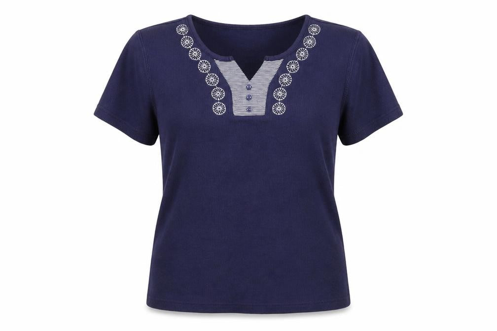 Front view of Bonmarché women’s blue floral jumper, size M