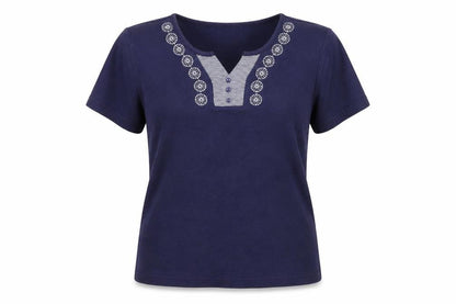 Front view of Bonmarché women’s blue floral jumper, size M