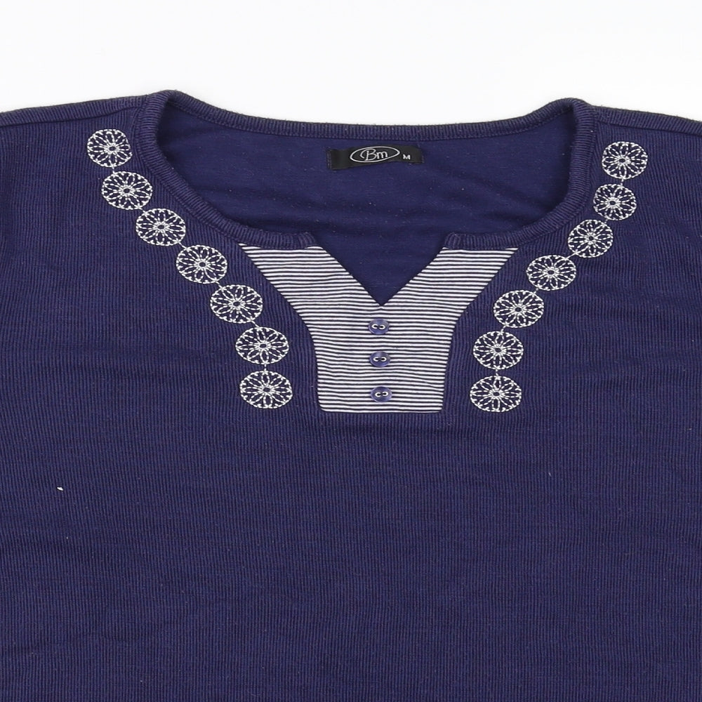 Close-up detail of Bonmarché women’s blue floral jumper, size M