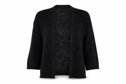 Front view of TQF women’s black cardigan jumper, size M