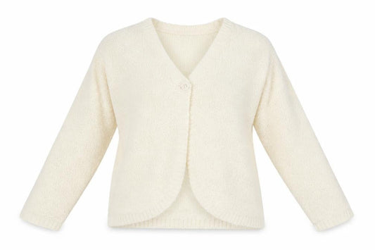 Front view of Poppy women’s ivory cardigan jumper, size UK 18