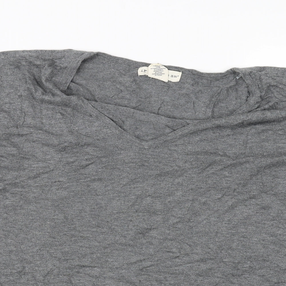 Close-up detail of If It Were Me women’s grey basic t-shirt, size M