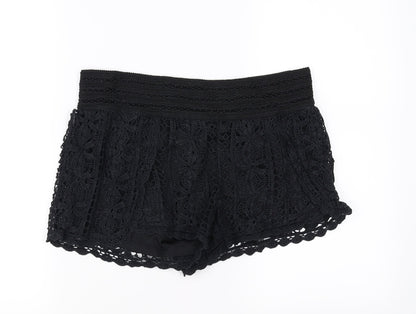 Front view of Rewind women’s black sweat shorts, size L